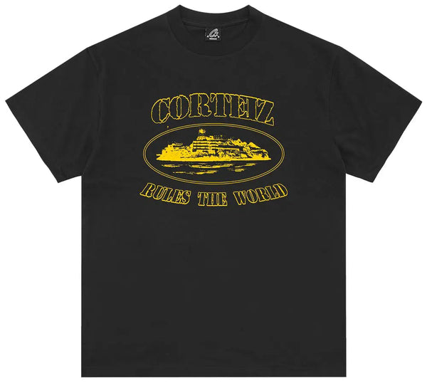 Corteiz Rules The World Tee — Black/Yellow
